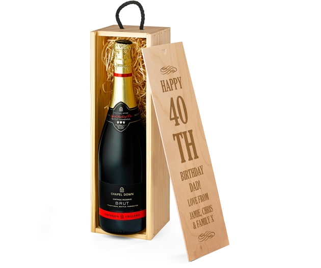 Birthday Chapel Down Sparkling English Wine Gift Box With Engraved Personalised Lid